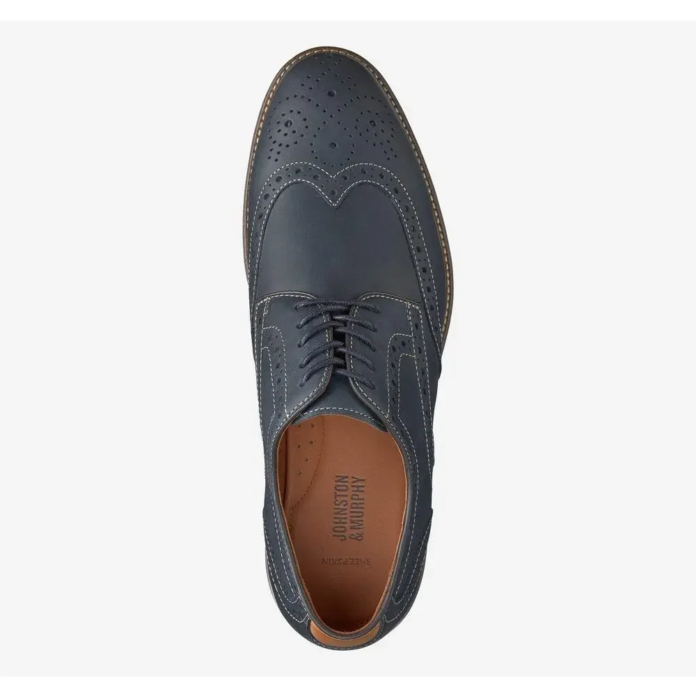 JOHNSTON & MURPHY MENS WARNER WINGTIP NAVY OILED FULL GRAIN 9 M US SHOES